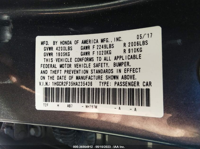 2017 HONDA ACCORD SEDAN LX - 1HGCR2F35HA235436