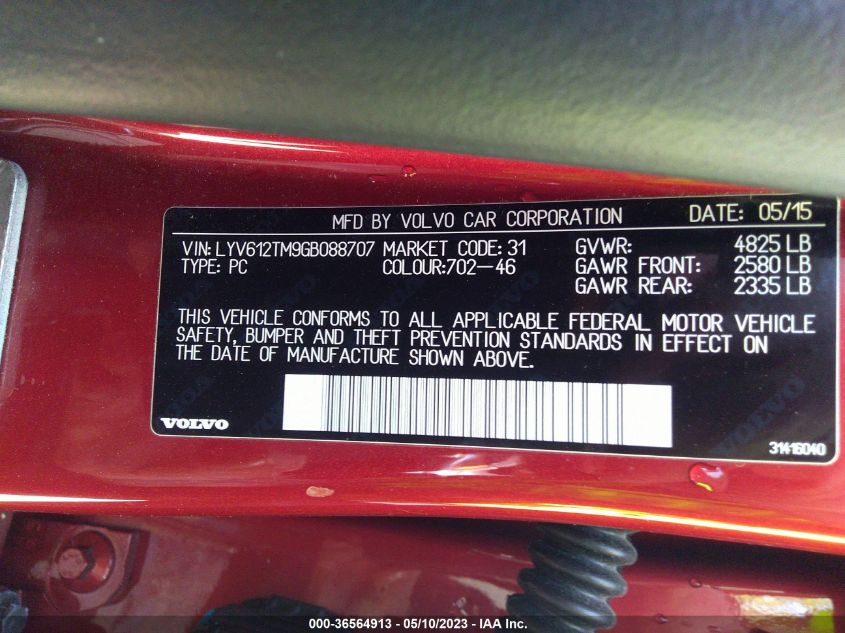 2016 VOLVO S60 INSCRIPTION T5 PLATINUM LYV612TM9GB088707