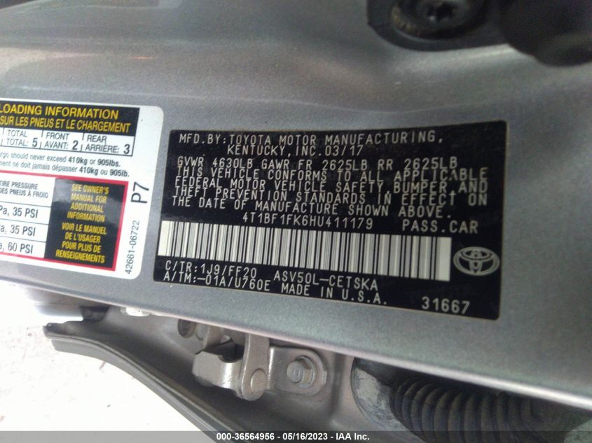 2017 TOYOTA CAMRY SE - 4T1BF1FK6HU411179