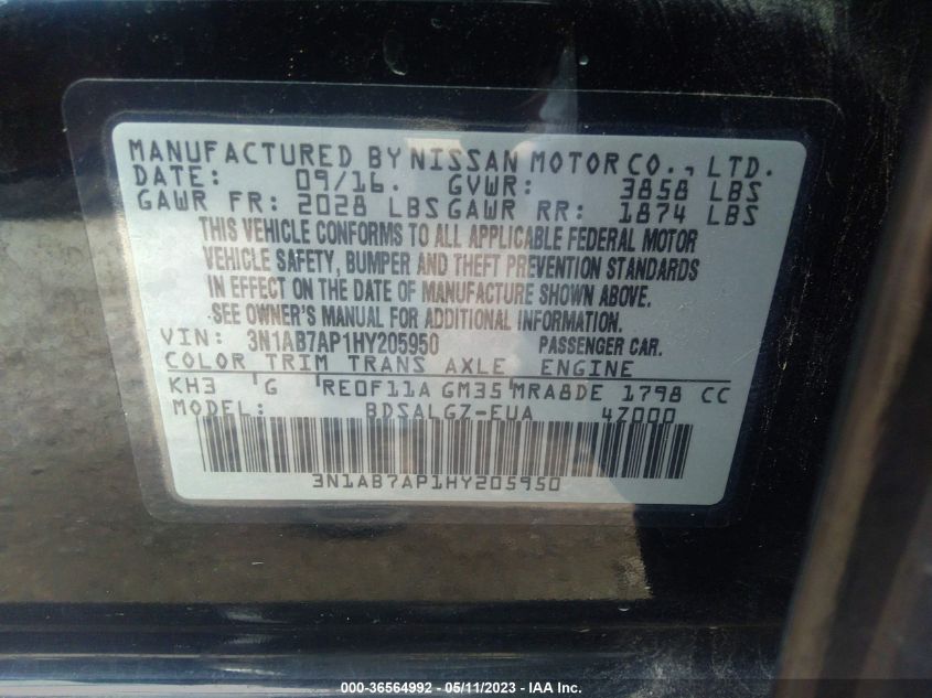 2017 NISSAN SENTRA SL - 3N1AB7AP1HY205950