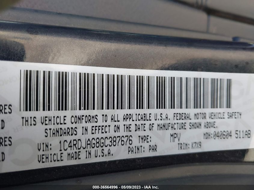 2016 DODGE DURANGO SXT - 1C4RDJAG8GC387676