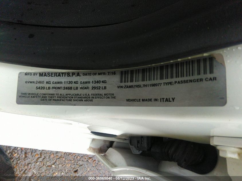 2017 MASERATI GHIBLI S ZAM57RSL7H1198977