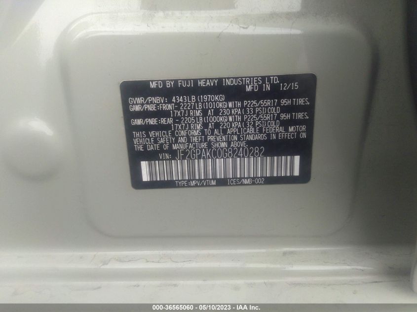 2016 SUBARU CROSSTREK LIMITED - JF2GPAKC0G8240282