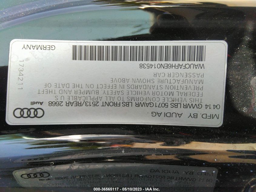 2014 AUDI A5 PREMIUM - WAUCFAFH6EN014538