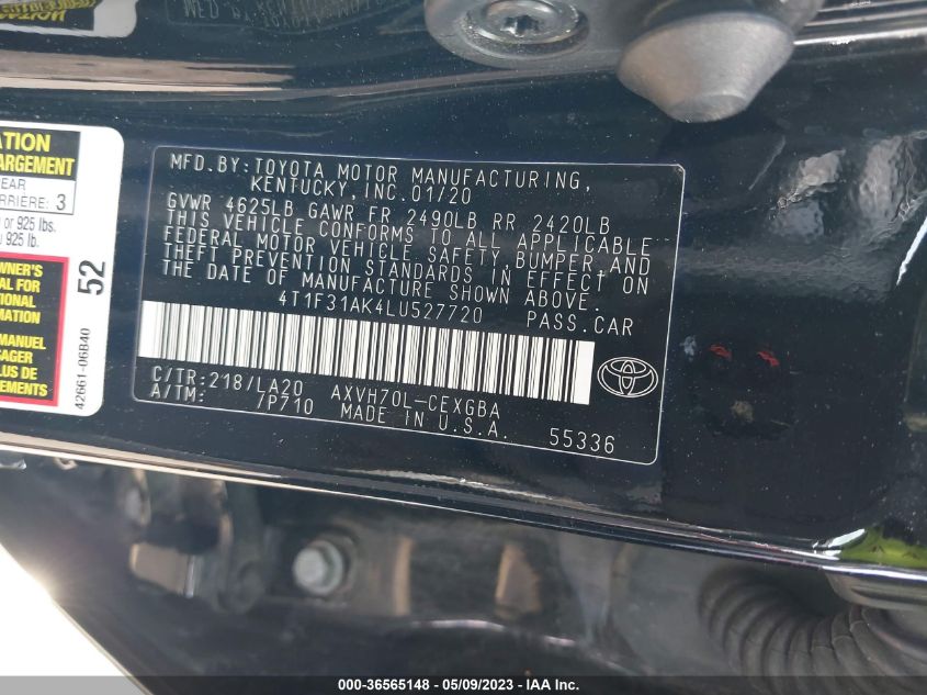 2020 TOYOTA CAMRY HYBRID XLE - 4T1F31AK4LU527720