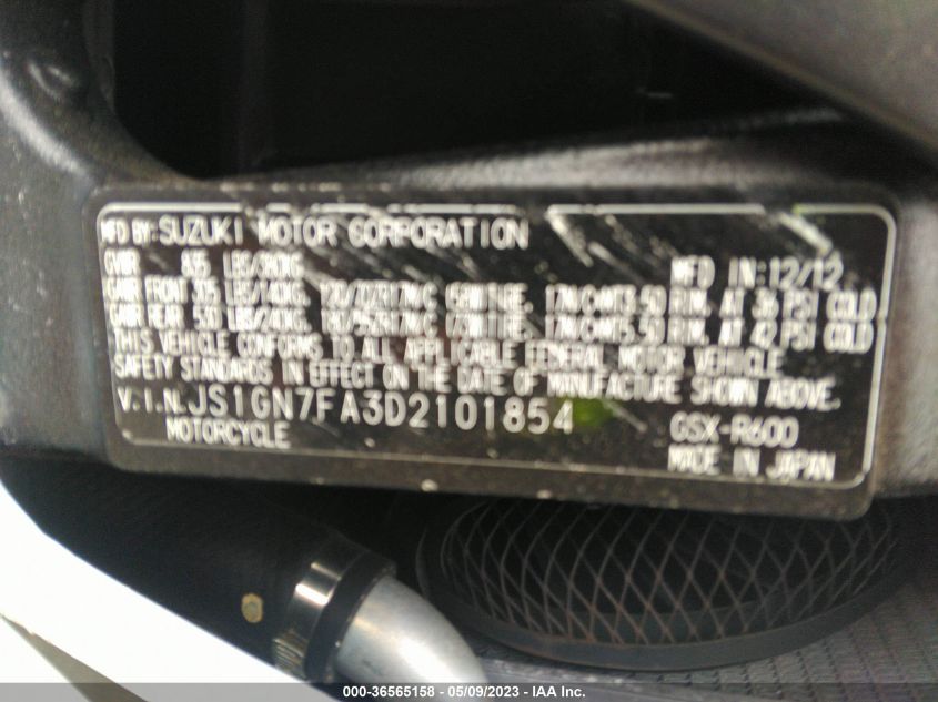 2013 SUZUKI GSX-R600 - JS1GN7FA3D2101854