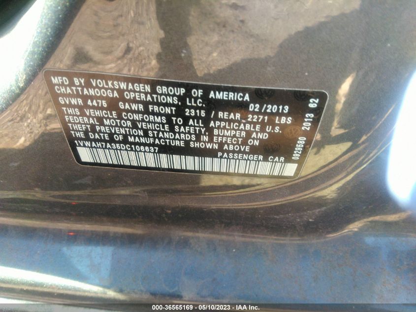 2013 VOLKSWAGEN PASSAT S W/APPEARANCE - 1VWAH7A35DC106637