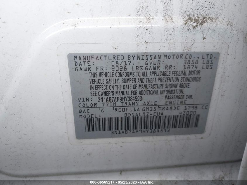 2017 NISSAN SENTRA SR - 3N1AB7AP9HY384593