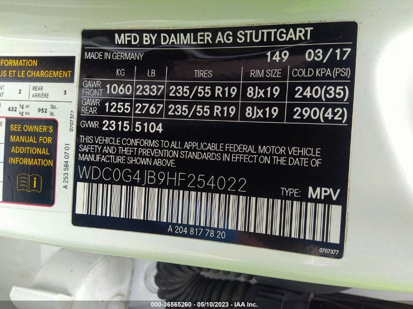 2017 MERCEDES-BENZ GLC GLC 300 - WDC0G4JB9HF254022