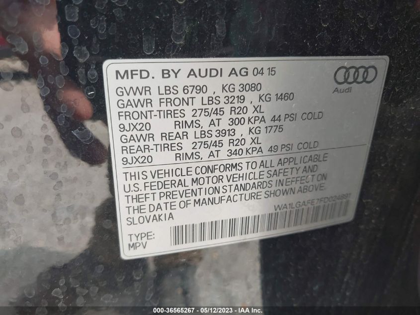 WA1LGAFE7FD024891 2015 AUDI Q7, photo no. 9