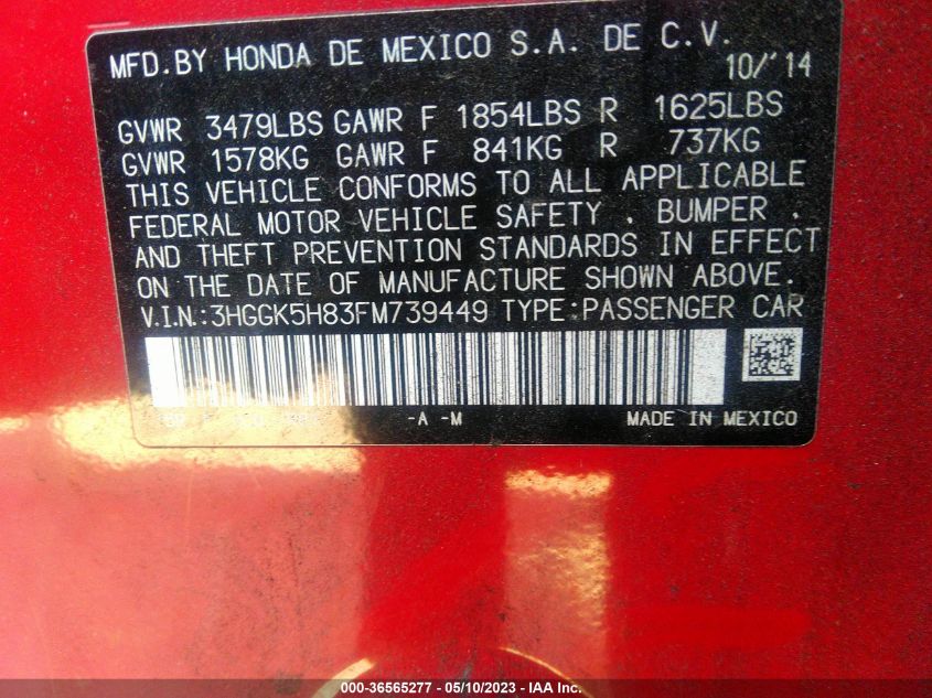 2015 HONDA FIT EX-L/EX - 3HGGK5H83FM739449