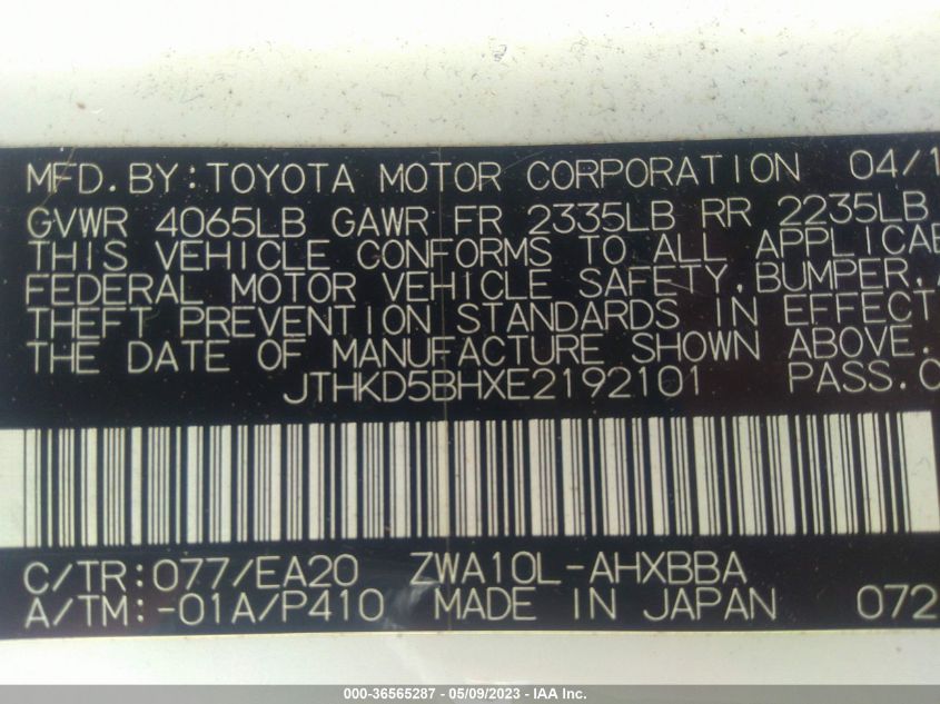 2014 LEXUS CT 200H HYBRID - JTHKD5BHXE2192101