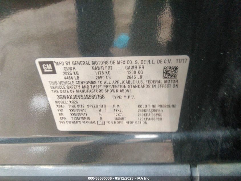 2018 CHEVROLET EQUINOX LT - 3GNAXJEV5JS560768