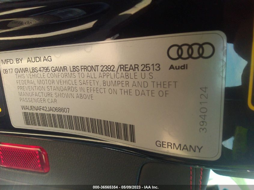 2018 AUDI A4 PREMIUM PLUS - WAUENAF42JA068607