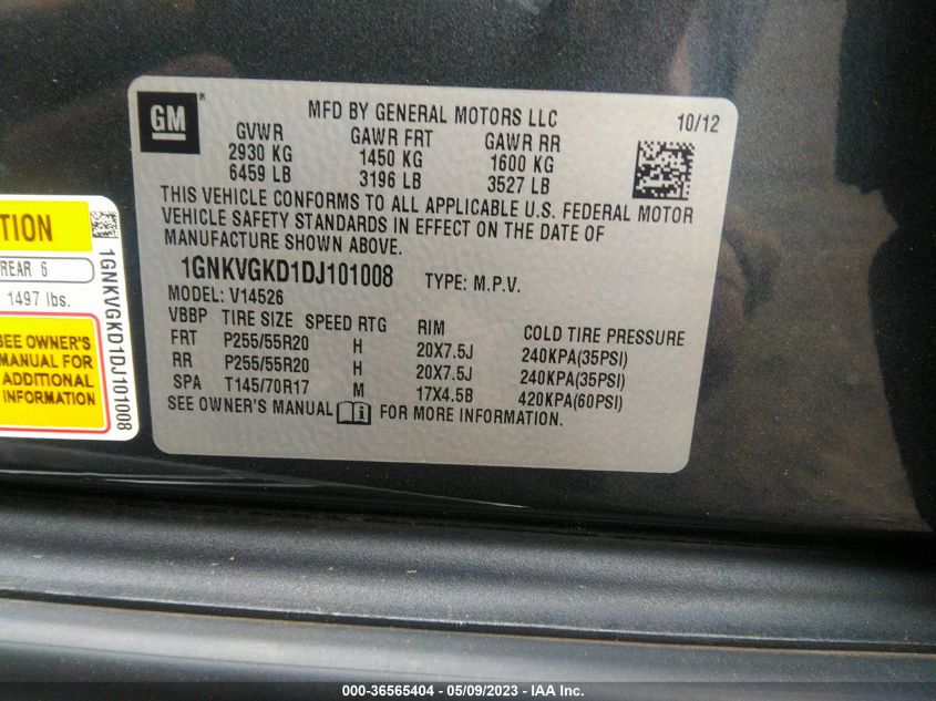 2013 CHEVROLET TRAVERSE LT - 1GNKVGKD1DJ101008