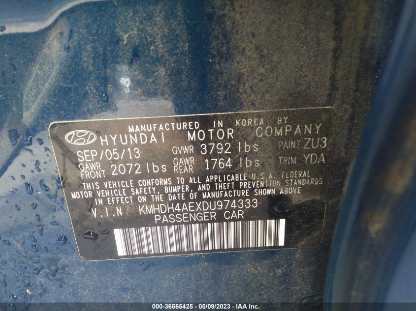 2013 HYUNDAI ELANTRA LIMITED PZEV - KMHDH4AEXDU974333