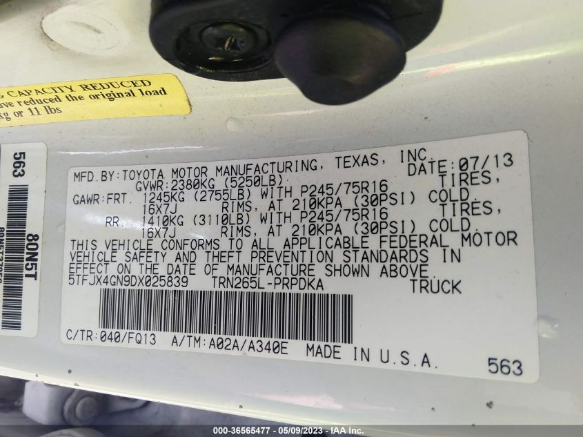 2013 TOYOTA TACOMA PRERUNNER - 5TFJX4GN9DX025839