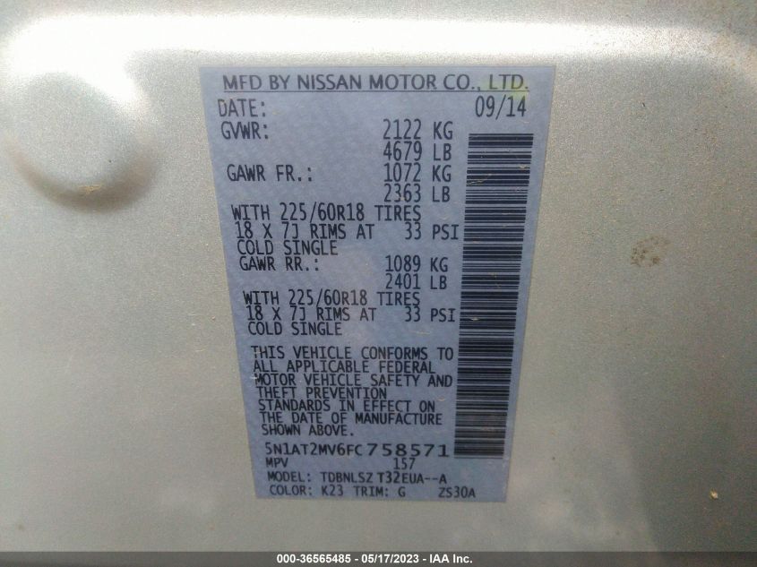 2015 NISSAN ROGUE SL - 5N1AT2MV6FC758571