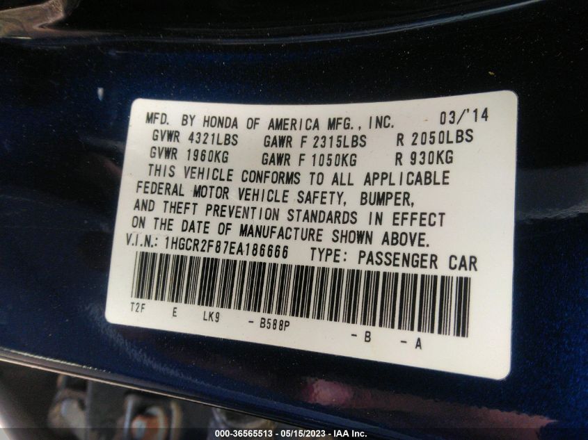 2014 HONDA ACCORD SEDAN EX-L - 1HGCR2F87EA186666