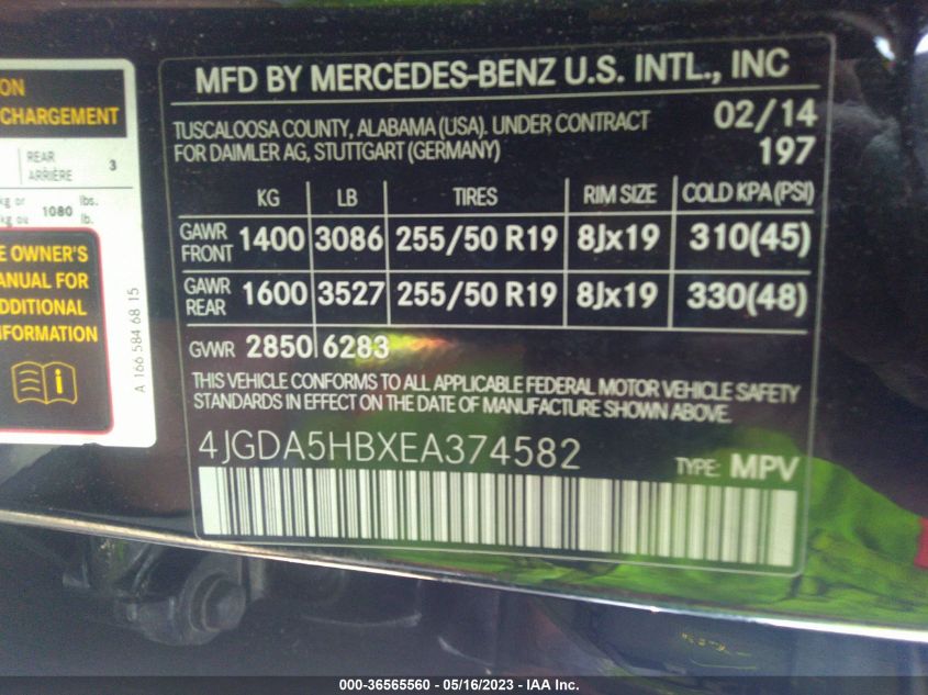2014 MERCEDES-BENZ M-CLASS ML 350 - 4JGDA5HBXEA374582