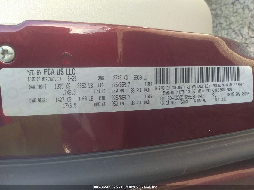 2020 DODGE GRAND CARAVAN SXT - 2C4RDGCGXLR205994
