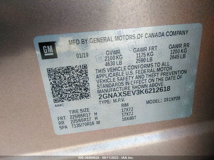 2019 CHEVROLET EQUINOX LS - 2GNAXSEV3K6212618