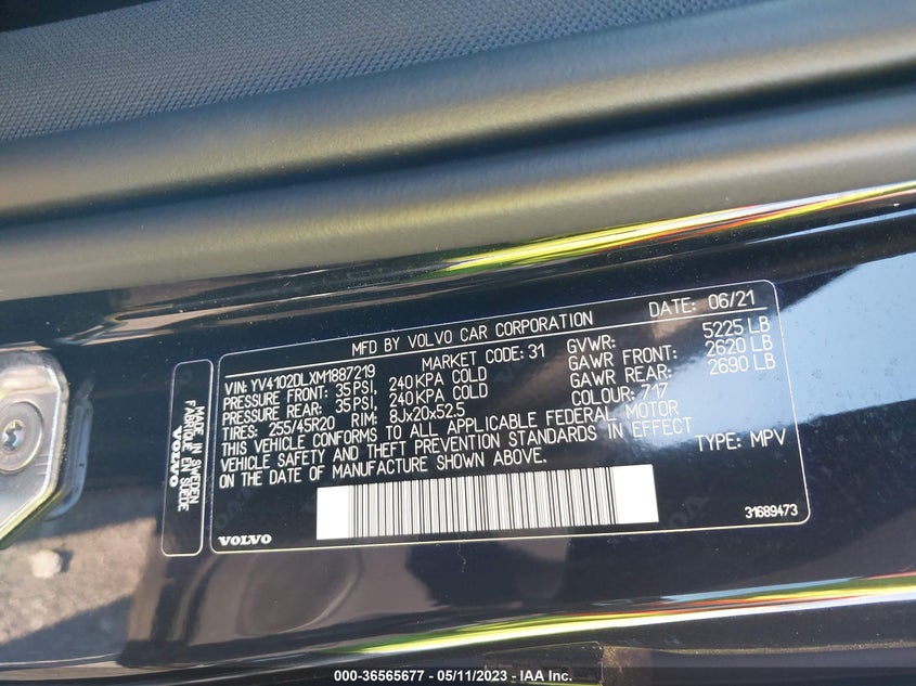 VIN YV4102DLXM1887219 2021 VOLVO XC60 INSCRIPTION