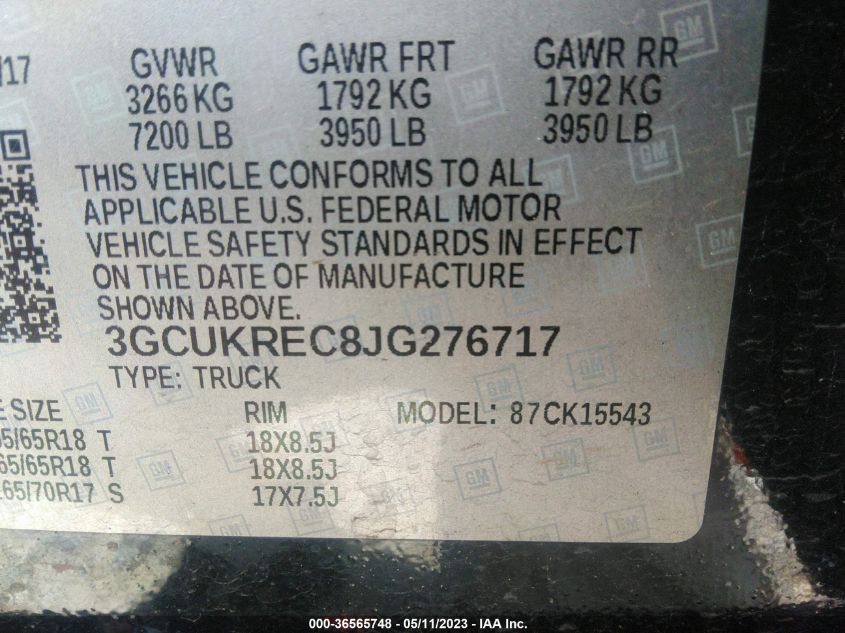 2018 CHEVROLET SILVERADO 1500 LT - 3GCUKREC8JG276717