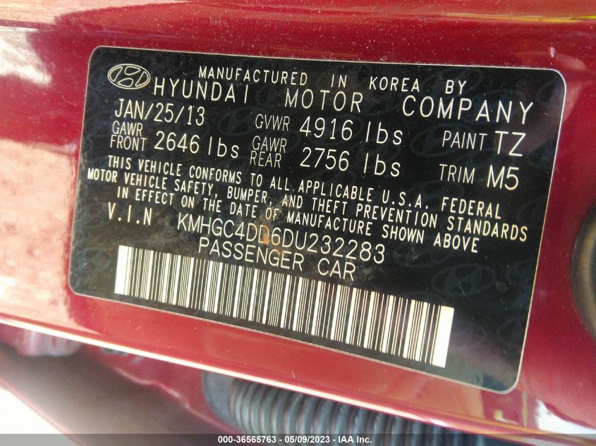 2013 HYUNDAI GENESIS 3.8L - KMHGC4DD6DU232283
