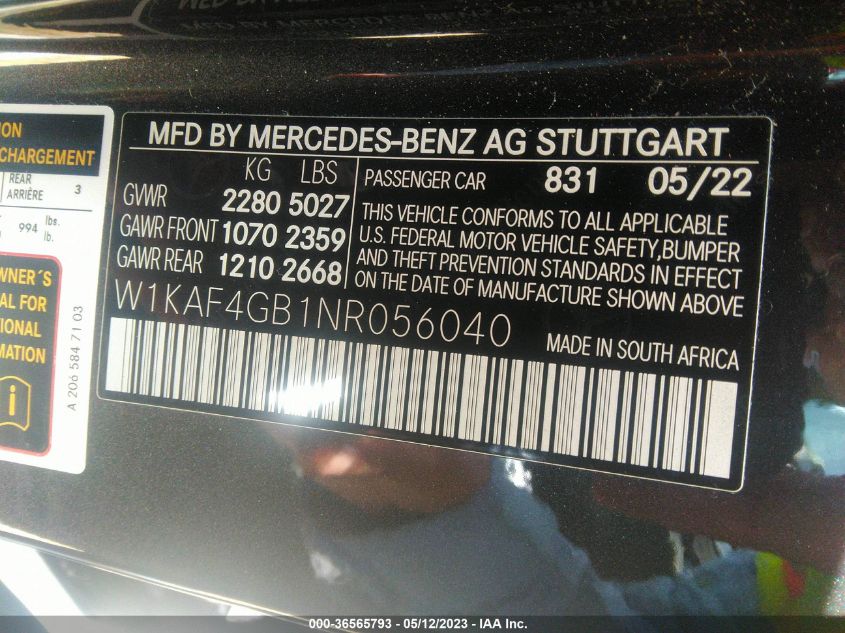 W1KAF4GB1NR056040 2022 MERCEDES-BENZ C-CLASS, photo no. 9