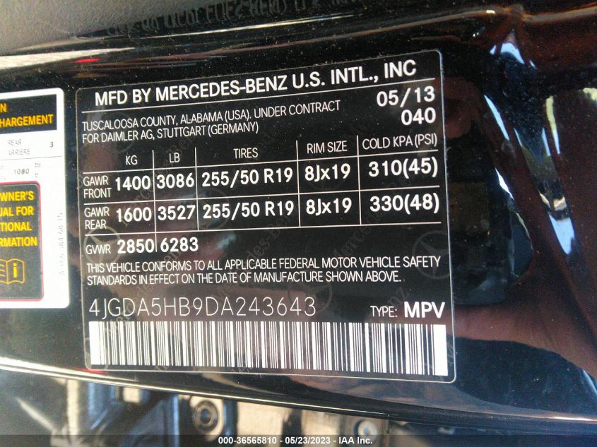 2013 MERCEDES-BENZ M-CLASS ML 350 - 4JGDA5HB9DA243643
