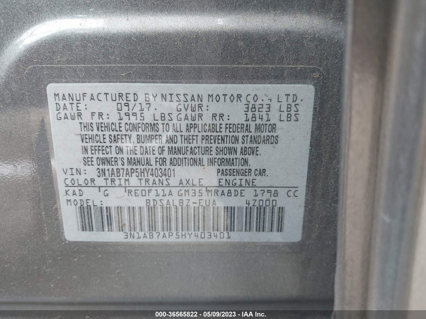VIN 3N1AB7AP5HY403401 2017 NISSAN SENTRA S