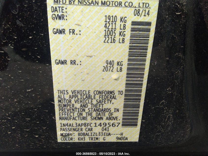 2015 NISSAN ALTIMA 2.5 SV - 1N4AL3AP8FC149567