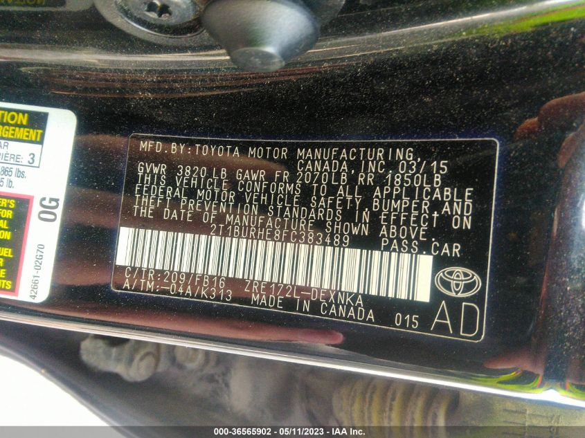 2015 TOYOTA COROLLA L/LE/S/S PLUS/LE PLUS - 2T1BURHE8FC383489