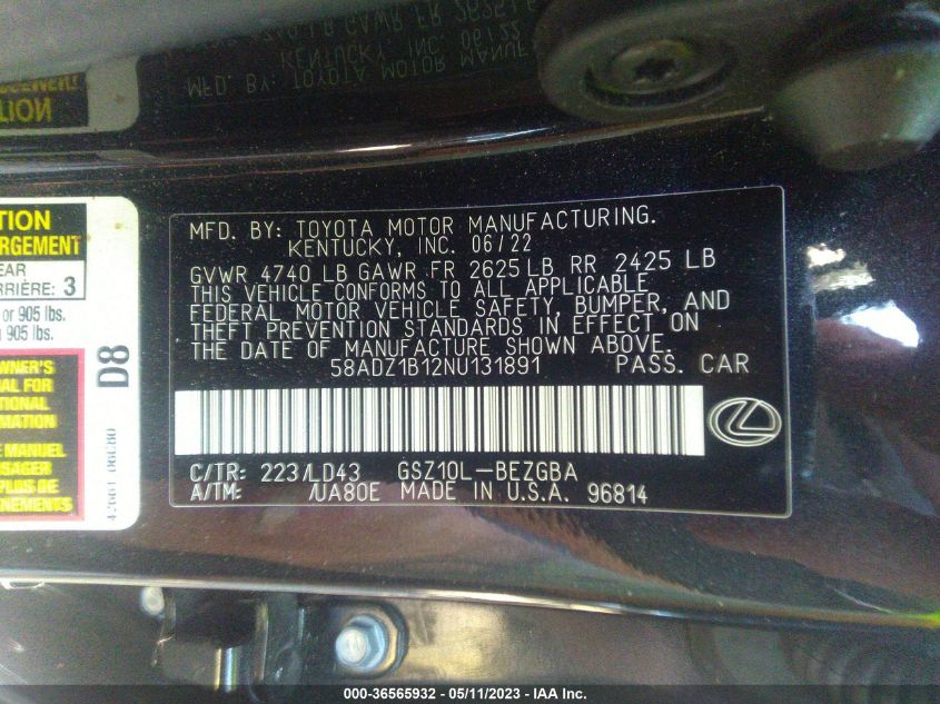 2022 LEXUS ES ES 350 - 58ADZ1B12NU131891