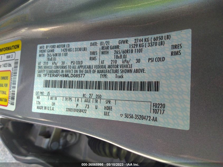 2021 FORD RANGER XL/XLT/LARIAT - 1FTER4FH9MLD08577