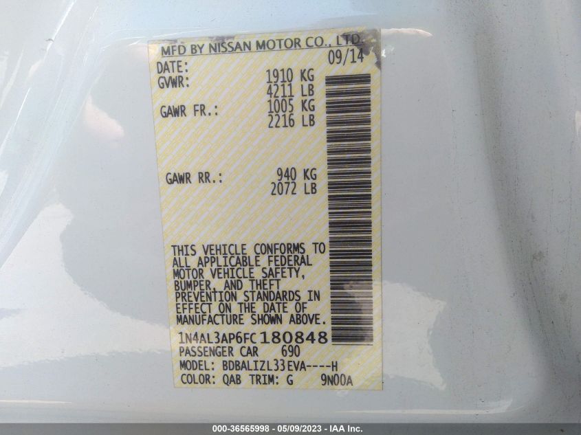2015 NISSAN ALTIMA 2.5 SV - 1N4AL3AP6FC180848