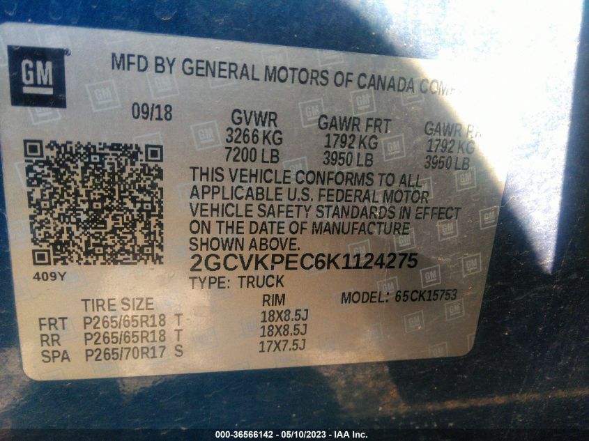 2019 CHEVROLET SILVERADO 1500 LD LT 2GCVKPEC6K1124275