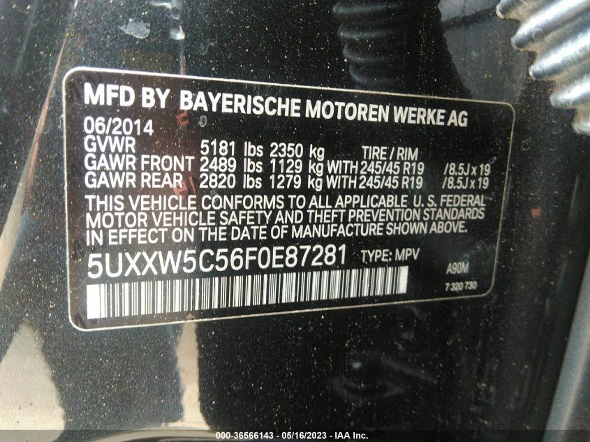 2015 BMW X4 XDRIVE35I 5UXXW5C56F0E87281