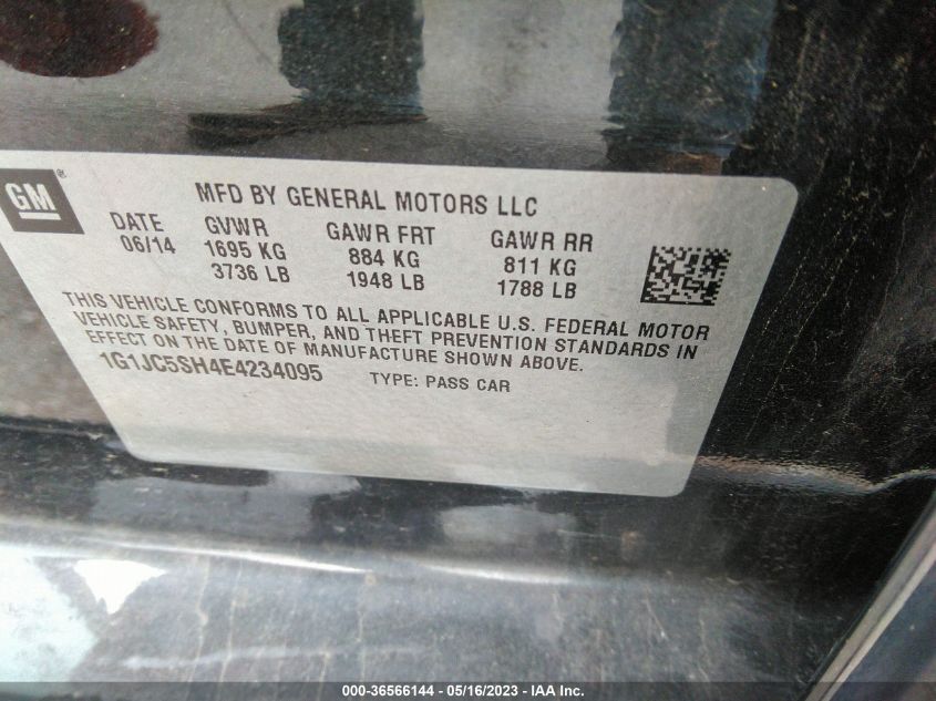 2014 CHEVROLET SONIC LT - 1G1JC5SH4E4234095