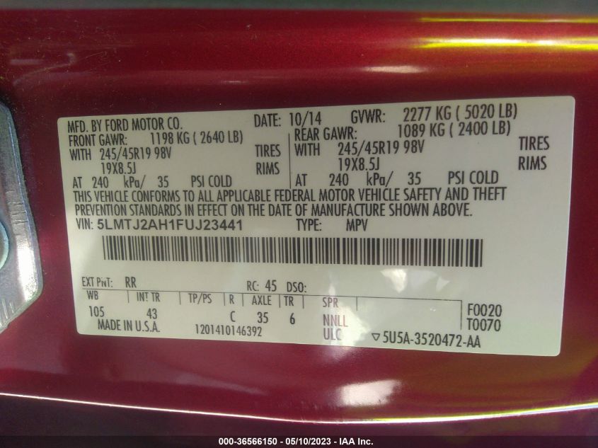 2015 LINCOLN MKC - 5LMTJ2AH1FUJ23441