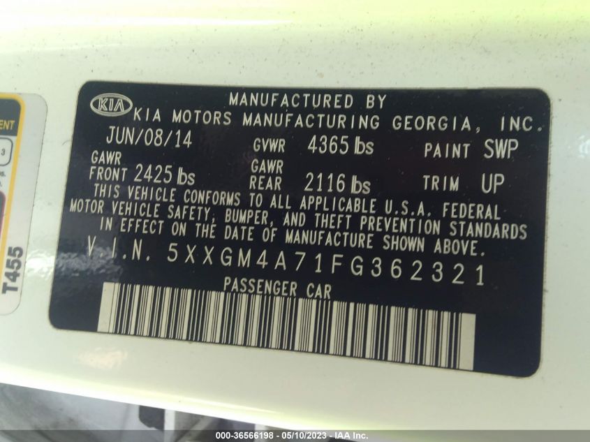 2015 KIA OPTIMA LX - 5XXGM4A71FG362321