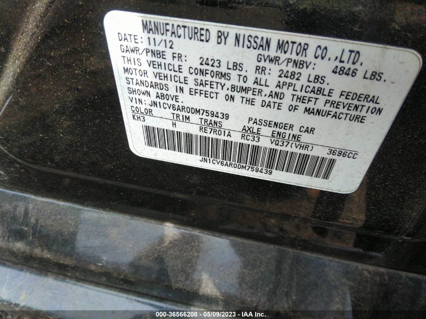 2013 INFINITI G37 SEDAN X - JN1CV6AR0DM759439