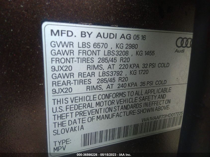 2017 AUDI Q7 PRESTIGE - WA1VAAF73HD017225