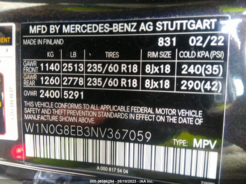 2022 MERCEDES-BENZ GLC GLC 300 - W1N0G8EB3NV367059