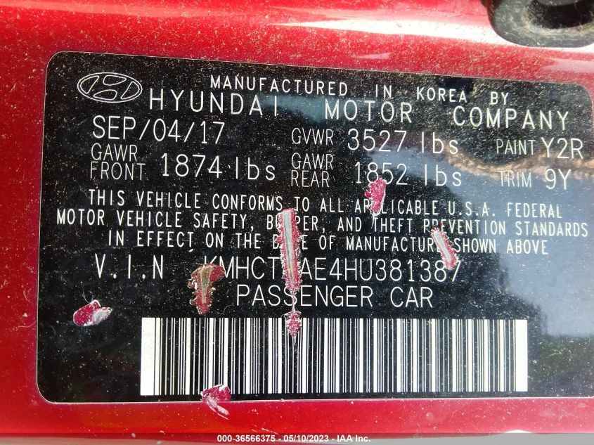 2017 HYUNDAI ACCENT SE - KMHCT4AE4HU381387