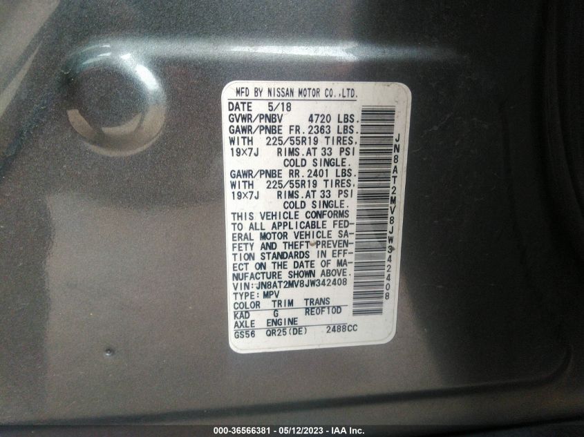 2018 NISSAN ROGUE SL - JN8AT2MV8JW342408