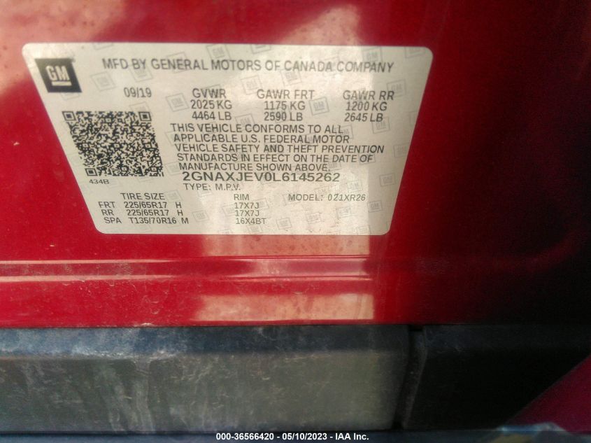 2020 CHEVROLET EQUINOX LT - 2GNAXJEV0L6145262