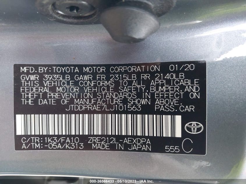 2020 TOYOTA COROLLA L - JTDDPRAE7LJ101563