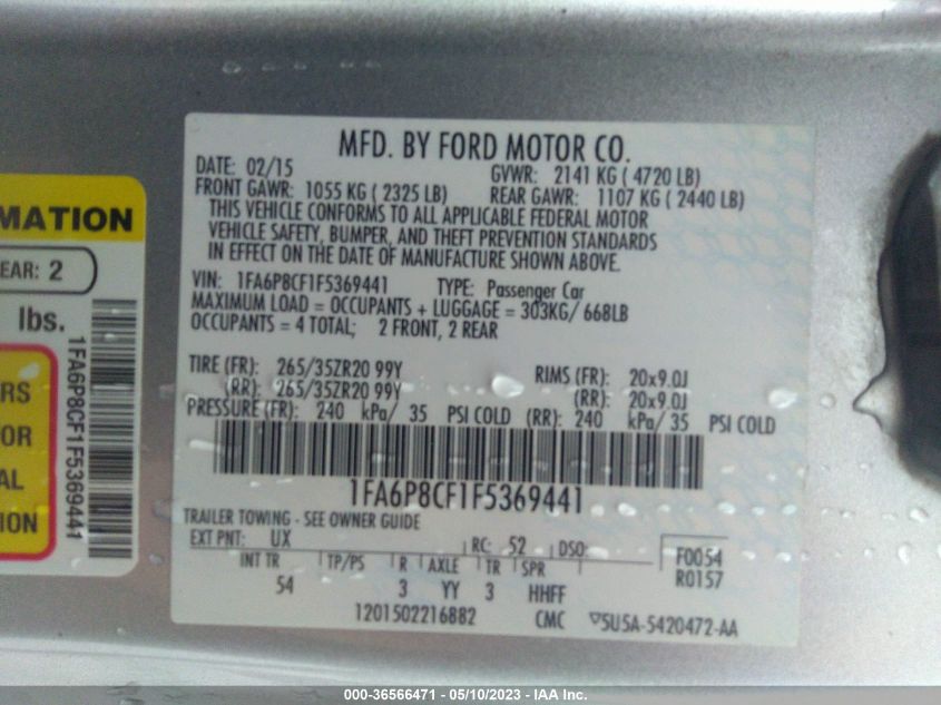2015 FORD MUSTANG GT - 1FA6P8CF1F5369441